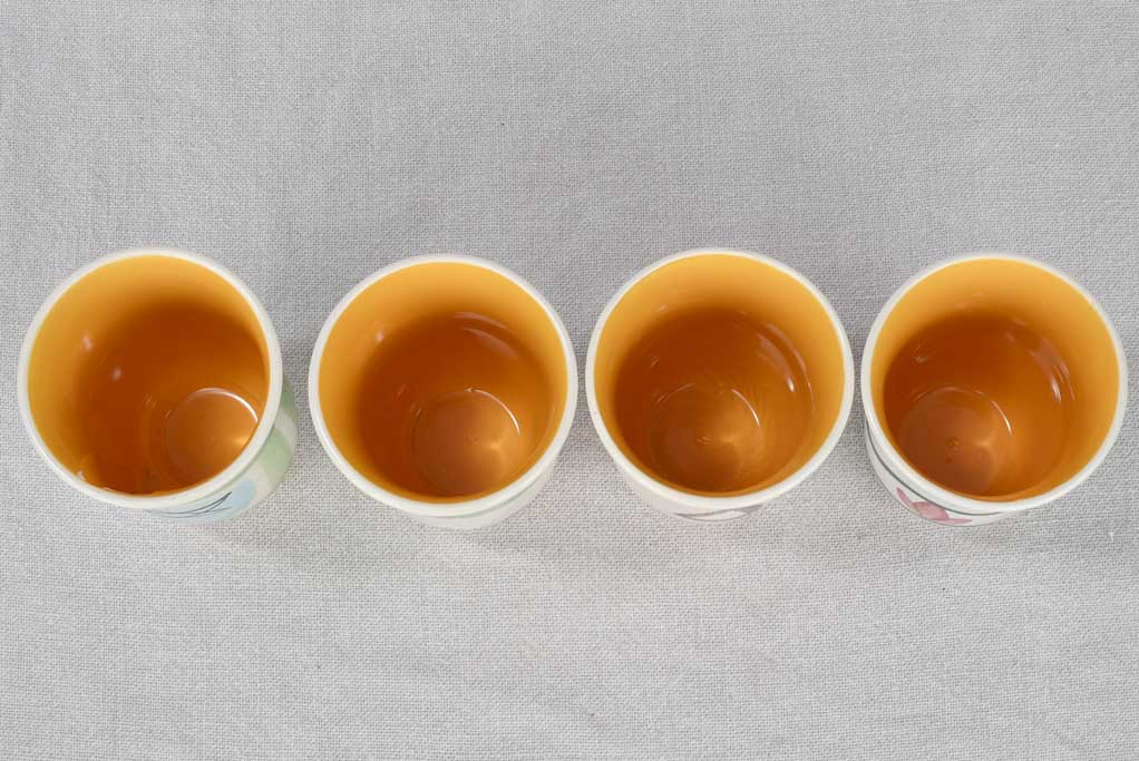 4 multicolored hand-painted mugs - Pornic 4¼"