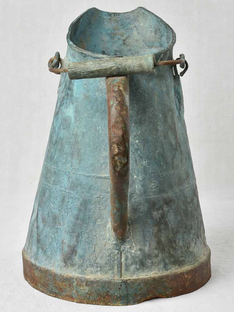 19th century copper pitcher w/ verdigris patina 16½"