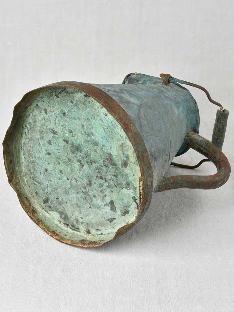 19th century copper pitcher w/ verdigris patina 16½"