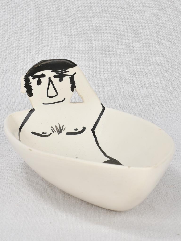 Ceramic coin bowl, man w/ sword, Vallauris 8¾"