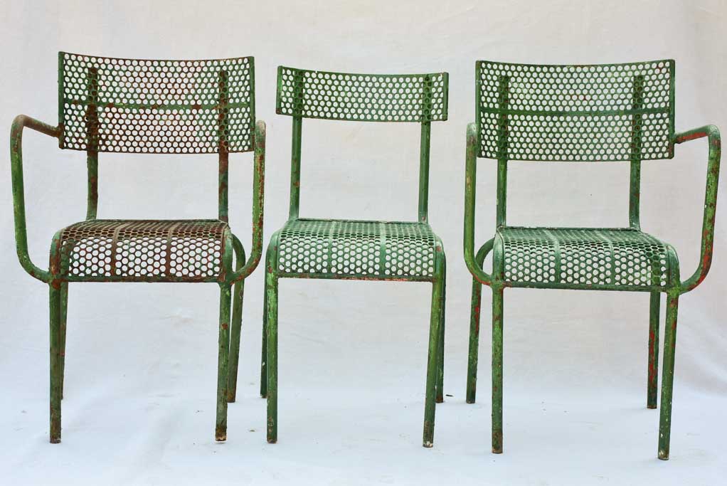 Three perforated garden chairs from the 1970's René Malaval