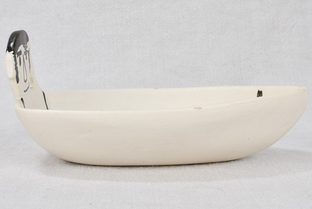 Ceramic coin bowl, man w/ sword, Vallauris 8¾"