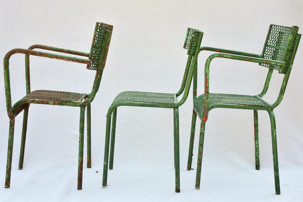 Three perforated garden chairs from the 1970's René Malaval