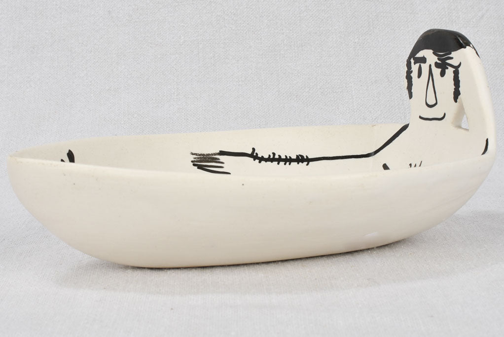 Ceramic coin bowl, man w/ sword, Vallauris 8¾"