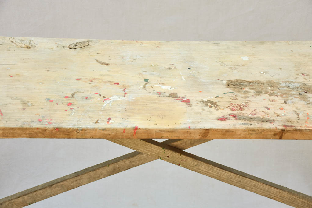 19th Century French washing table with cross-bracing 59" x 15¼"