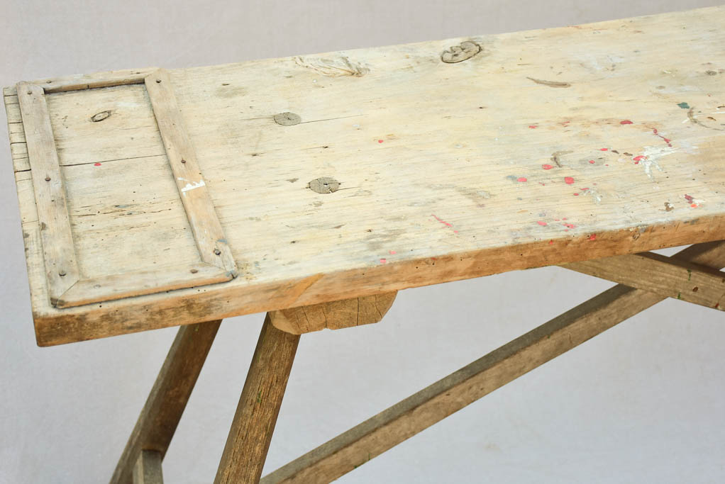 19th Century French washing table with cross-bracing 59" x 15¼"