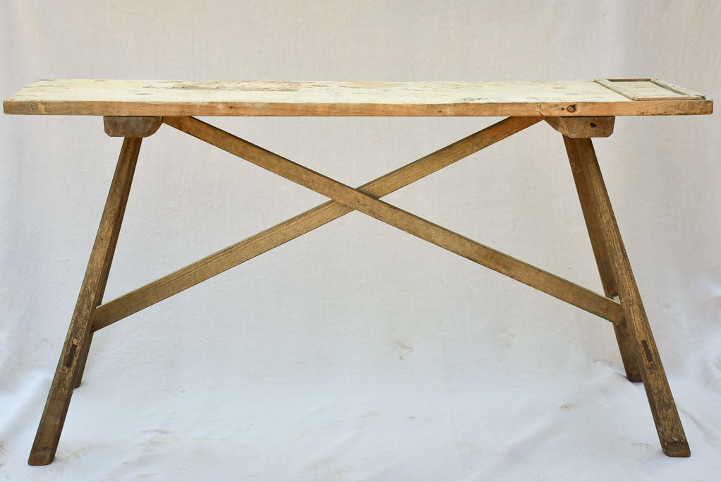 19th Century French washing table with cross-bracing 59" x 15¼"