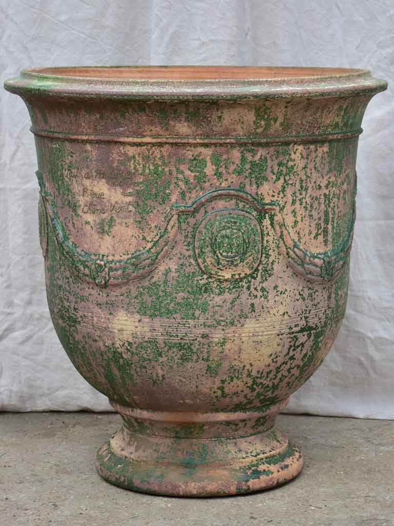 Very large vintage Anduze urn with weathered green glaze 31½"