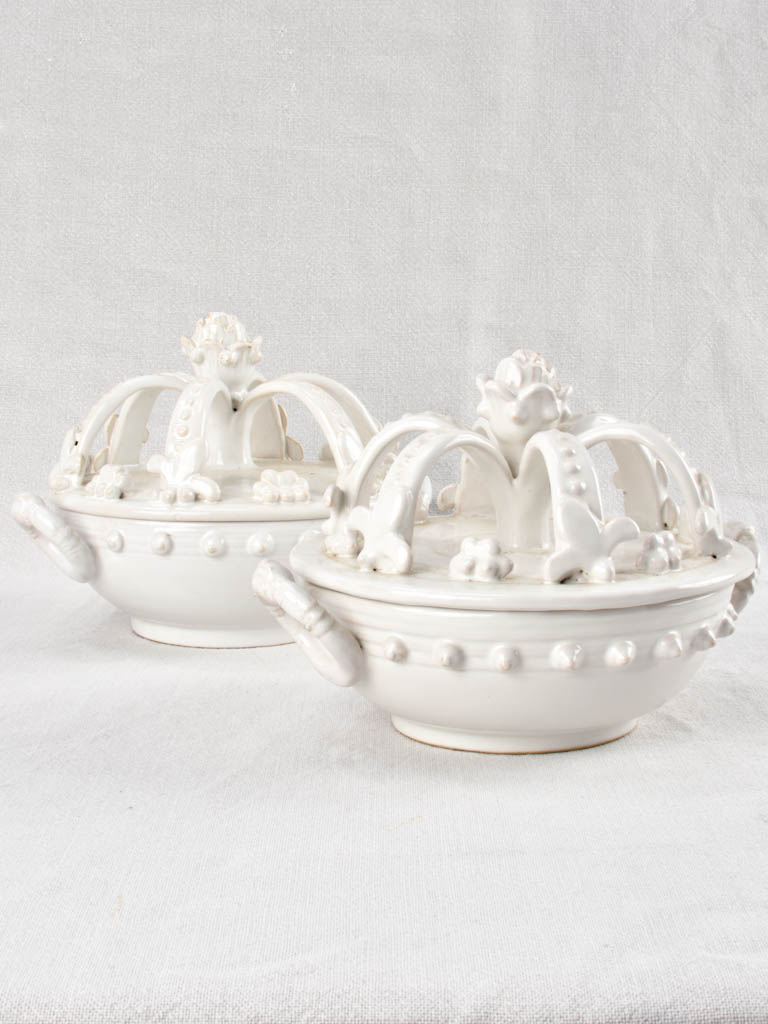 Pair of Émile Tessier tureens with crown lids 1950s