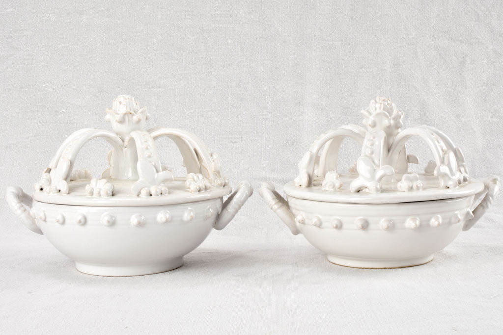 Pair of Émile Tessier tureens with crown lids 1950s