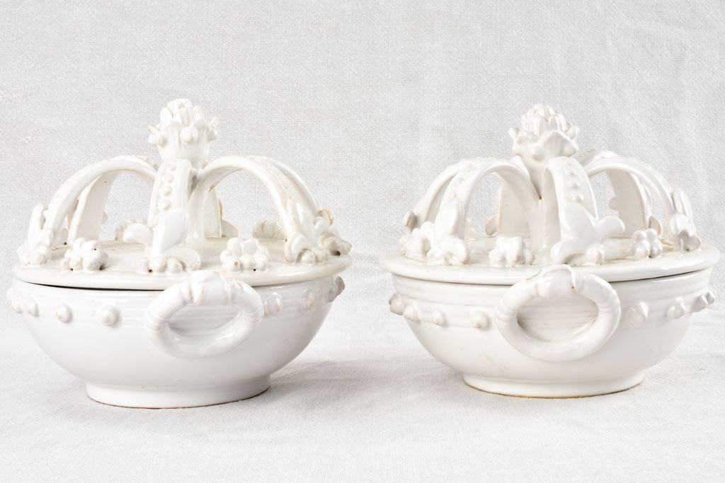 Pair of Émile Tessier tureens with crown lids 1950s