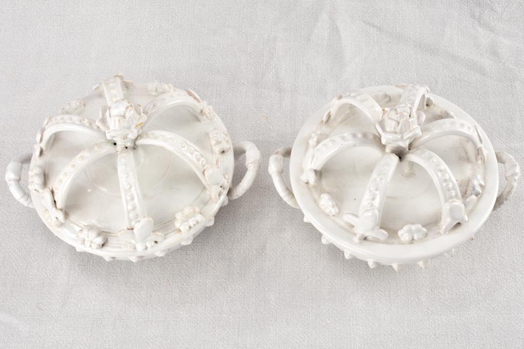 Pair of Émile Tessier tureens with crown lids 1950s
