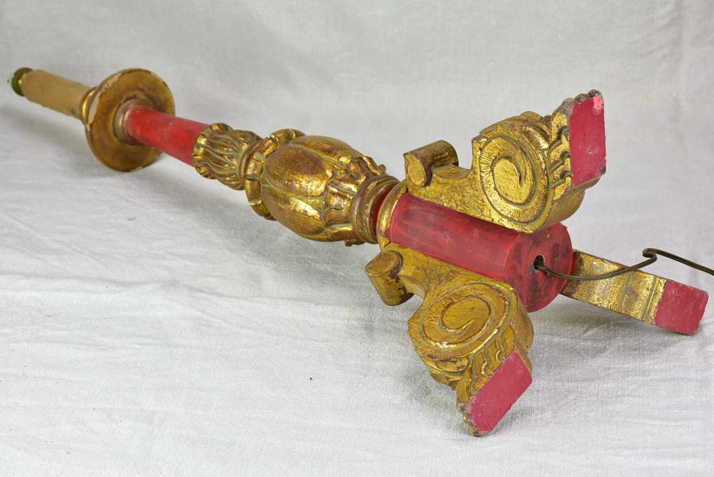 Large antique French candlestick lamp base with claw feet - red and gold 29½"
