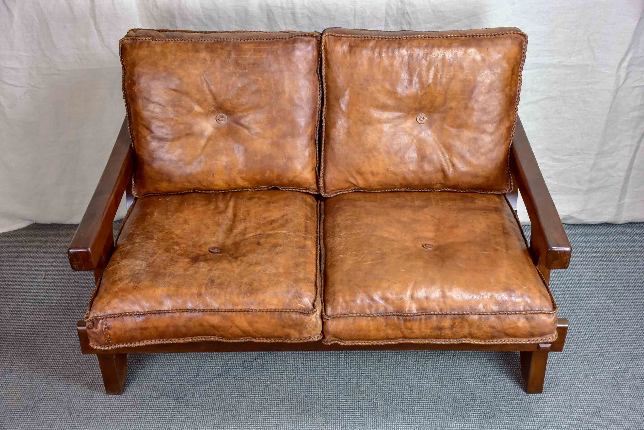 1960's Brazilian leather sofa set - two and three seat