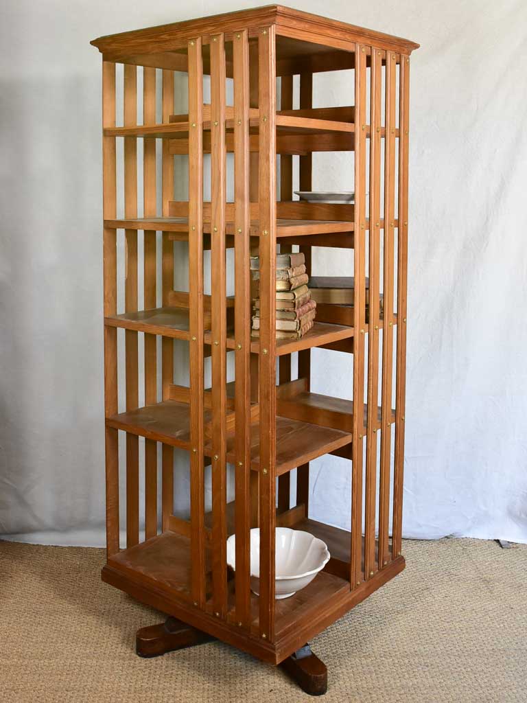 Rare pair of early 20th-century revolving bookshelves - oak 72"