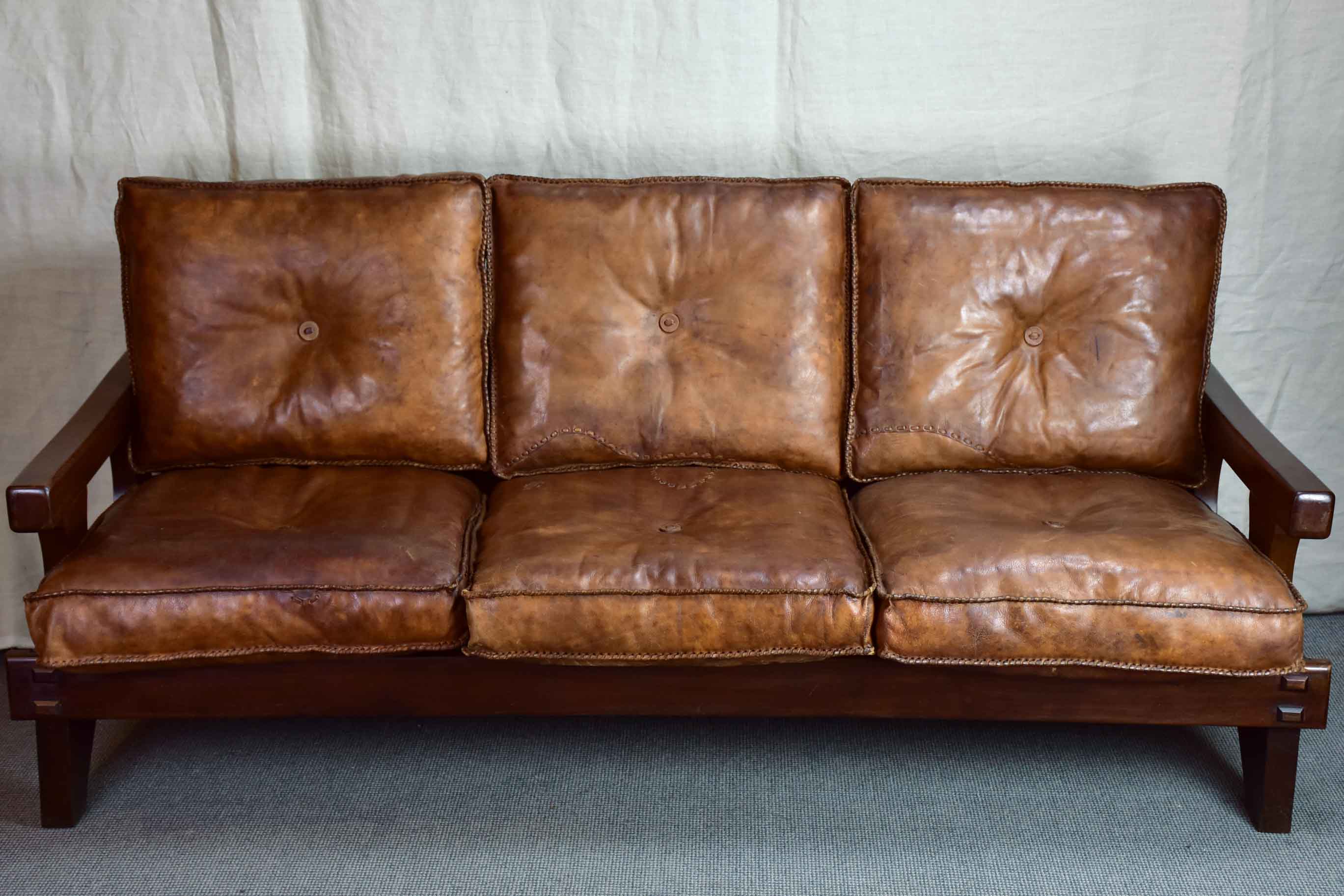 1960's Brazilian leather sofa set - two and three seat