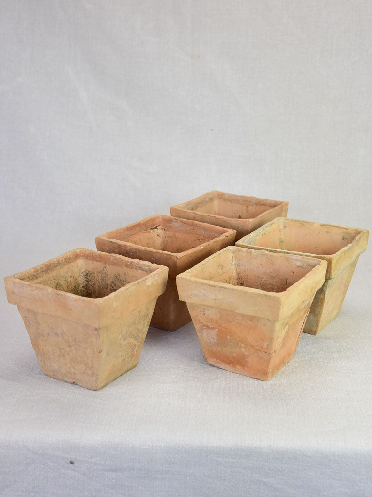 large square terracotta plant pots Collection of five antique French square terracotta pots 5½