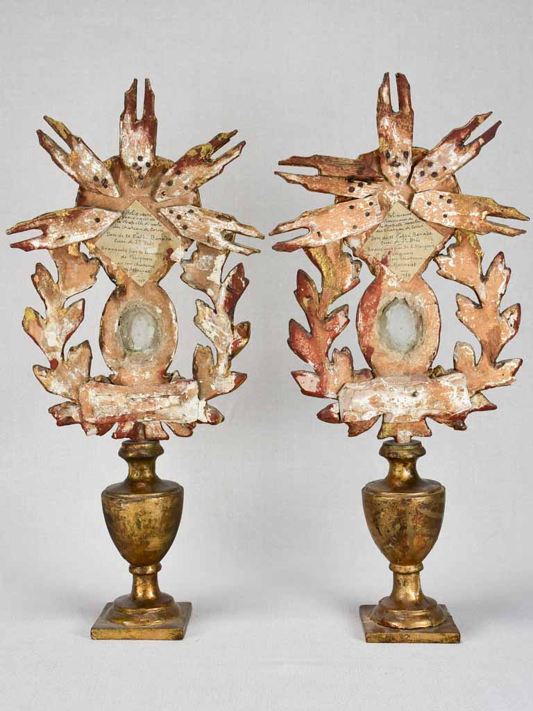 Pair of 18th-century French gilt-wood reliquaries 20"