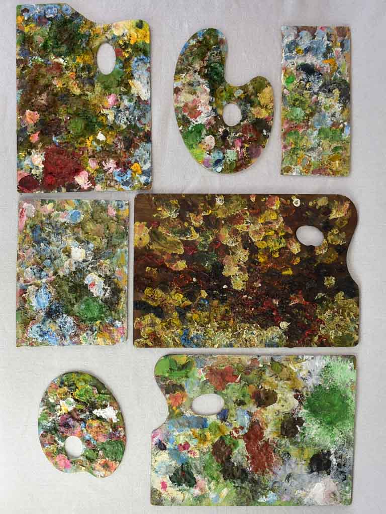Collection of 6 vintage and antique French artist's paint palettes