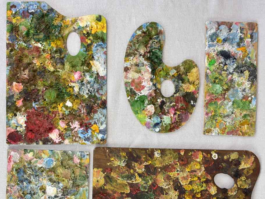 Collection of 6 vintage and antique French artist's paint palettes