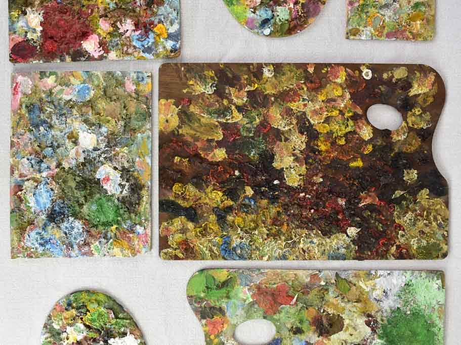 Collection of 6 vintage and antique French artist's paint palettes