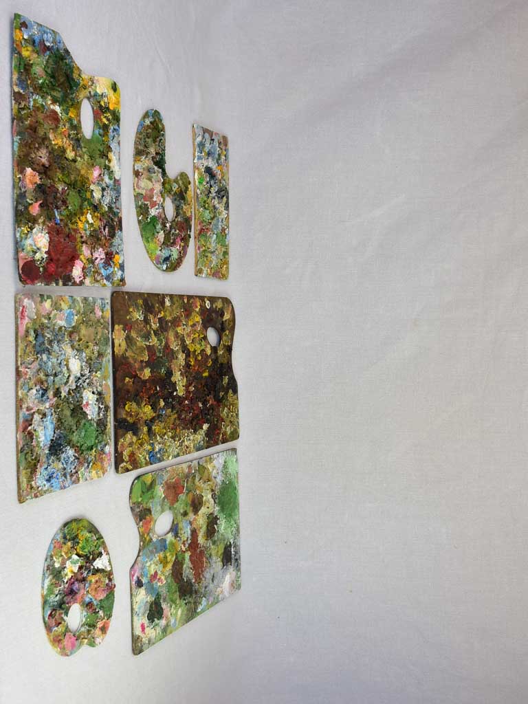 Collection of 6 vintage and antique French artist's paint palettes