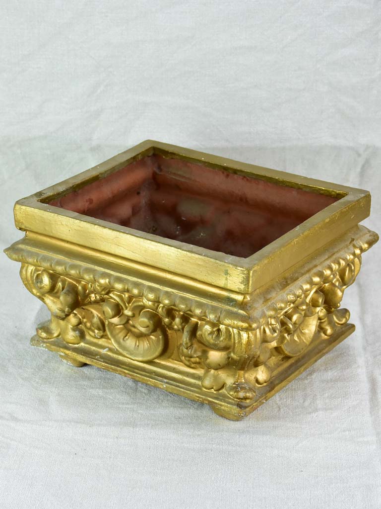 Terracotta jardiniere cachepot with gold patina