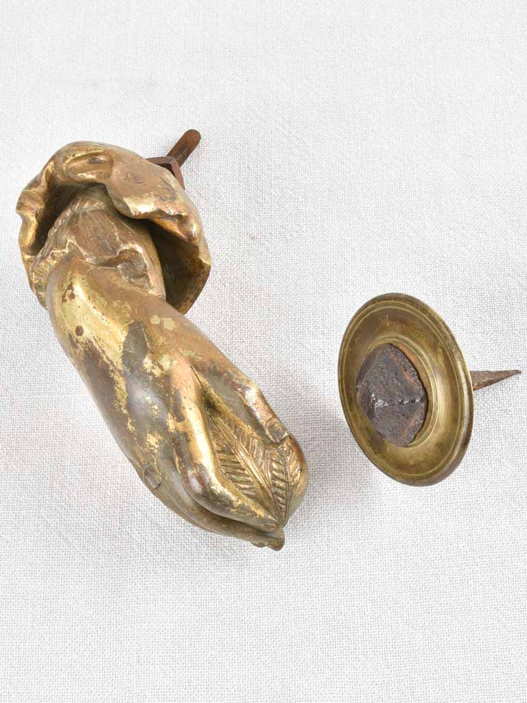 19th century bronze door knocker hand 7"