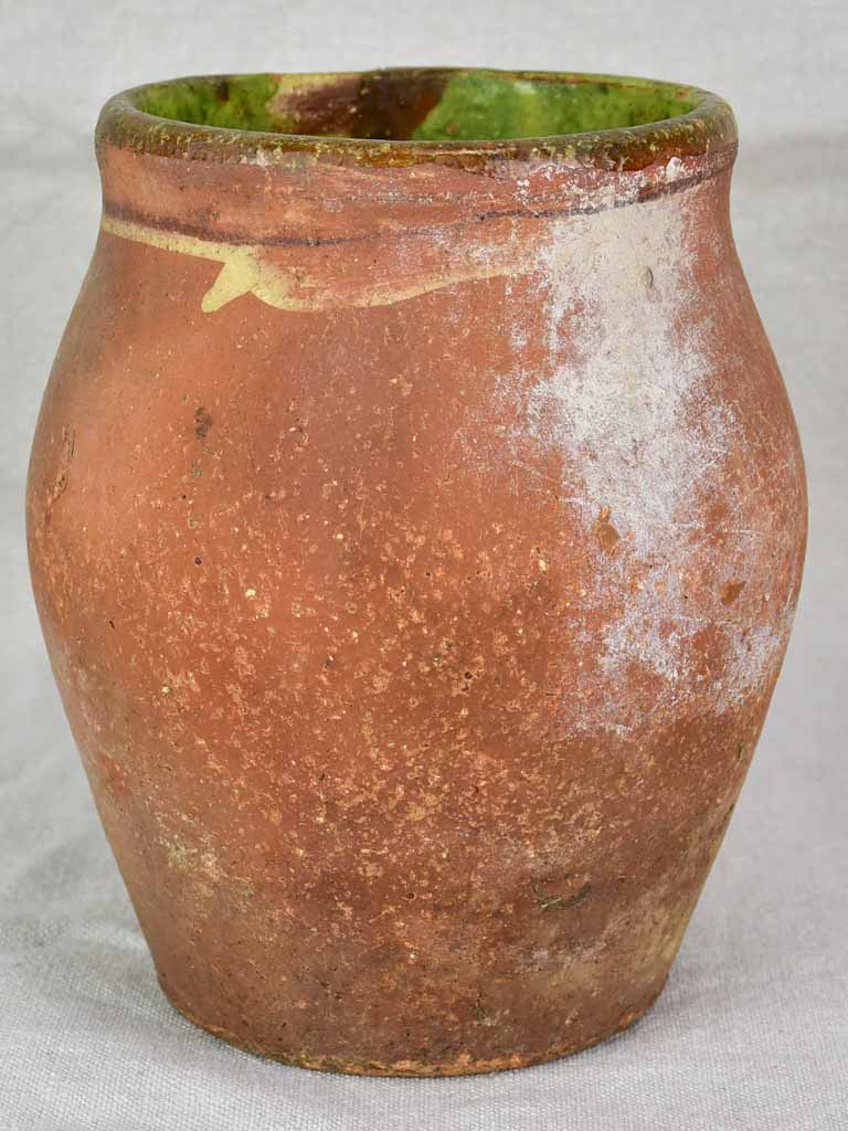 19th century French pitcher with green glaze inside 8"