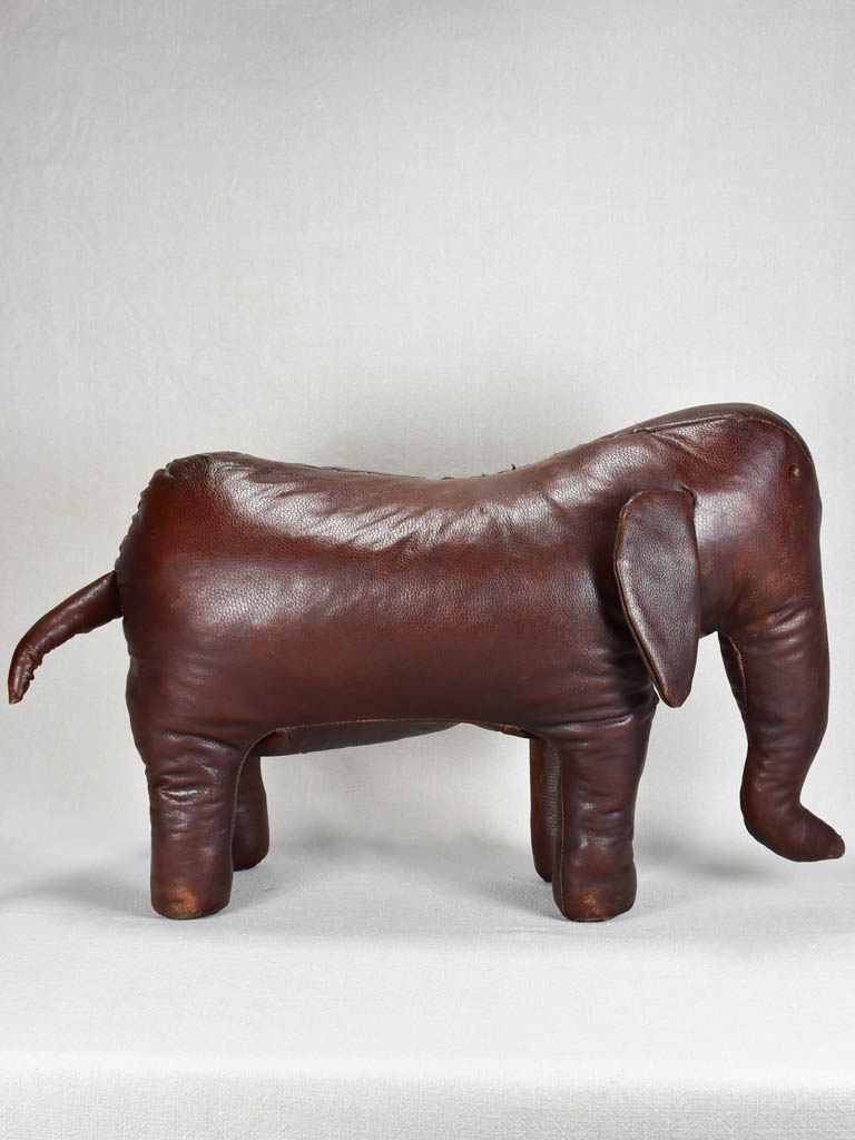 1970s leather footrest in the shape of an elephant