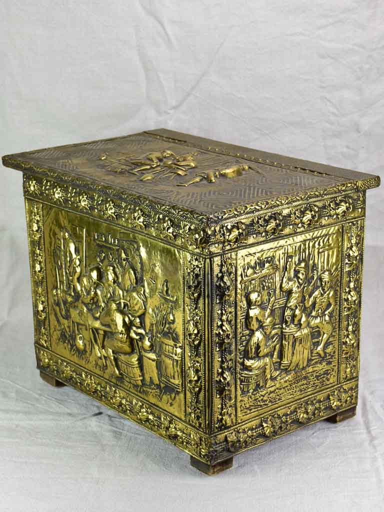 Antique French chest with brass moldings 20¾" x 13"