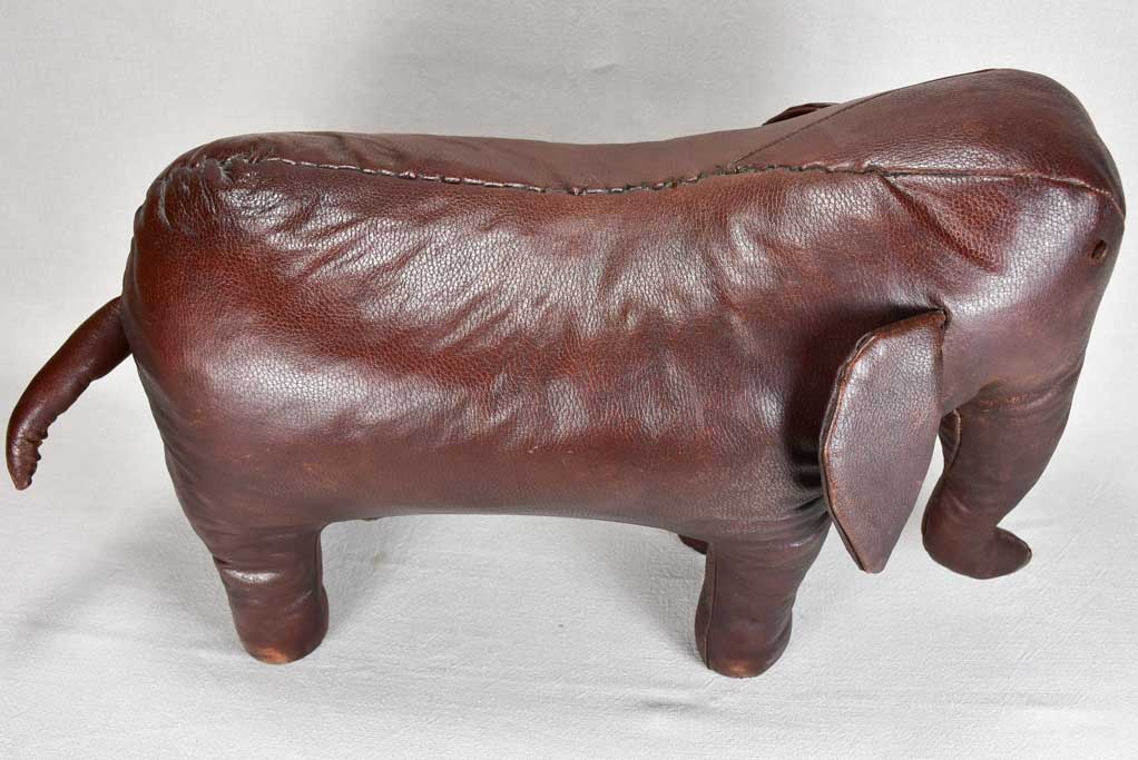 1970s leather footrest in the shape of an elephant