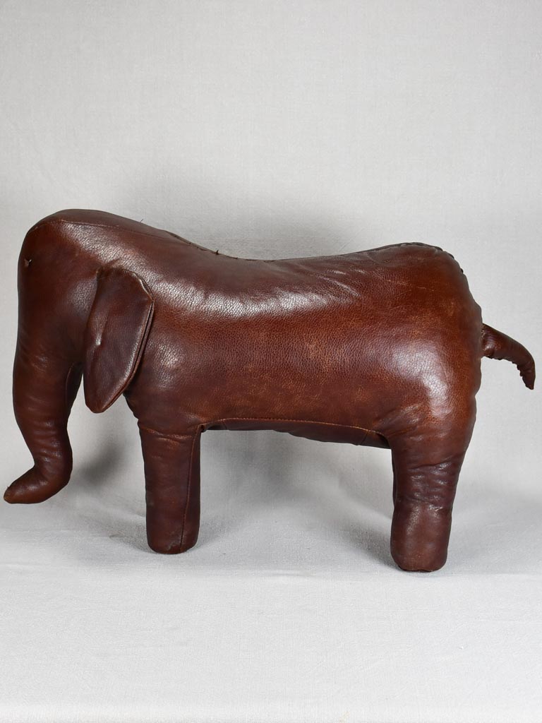 1970s leather footrest in the shape of an elephant