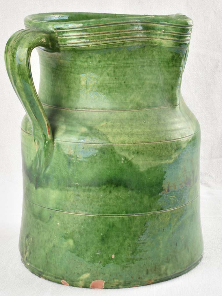 Large green antique French pot with & 2 handles 14¼"