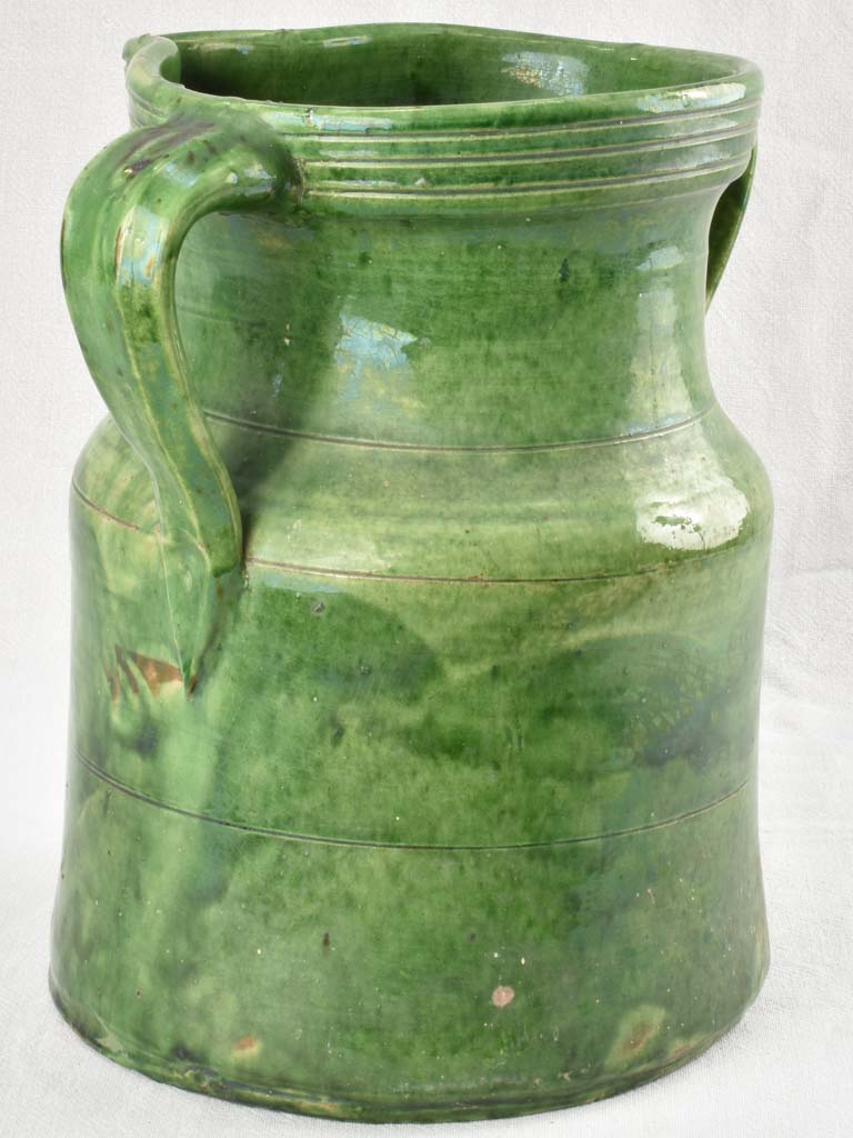 Large green antique French pot with & 2 handles 14¼"