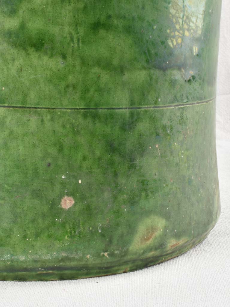 Large green antique French pot with & 2 handles 14¼"