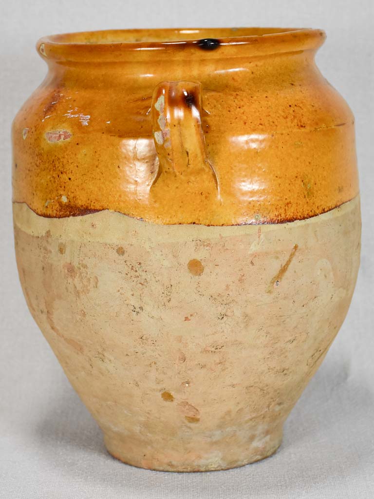 Medium antique French confit pot with yellow-orange glaze 9¾"