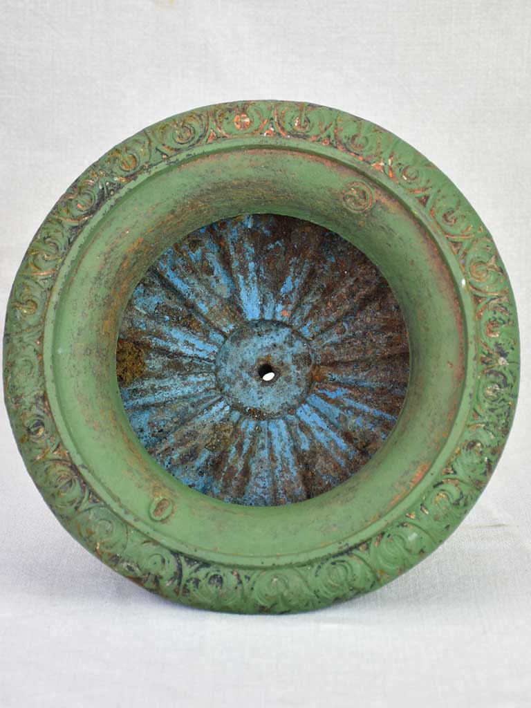 Small antique French cast iron Medici urn - green 11¾"