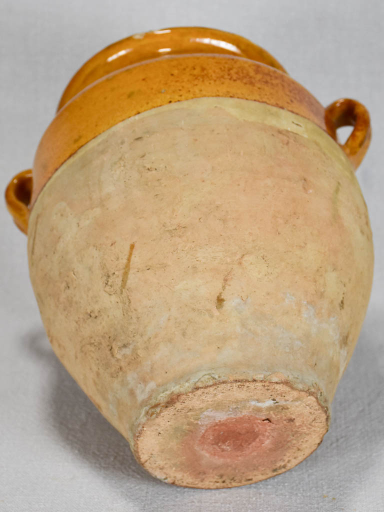Medium antique French confit pot with yellow-orange glaze 9¾"