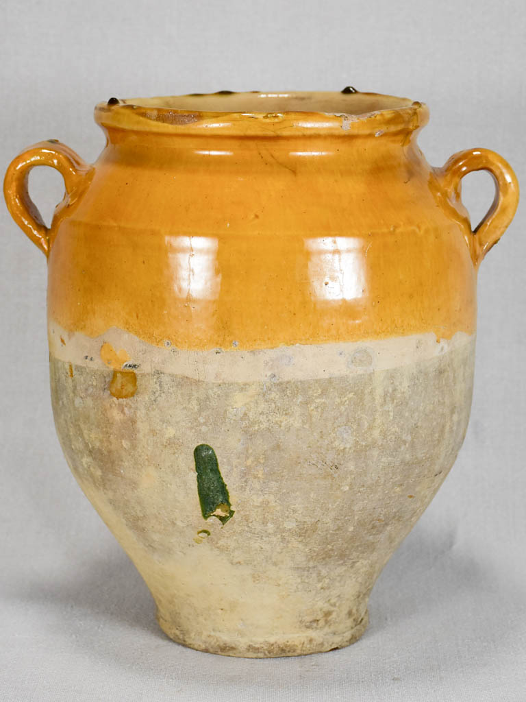 Large antique French confit pot with yellow-orange glaze 12¼"