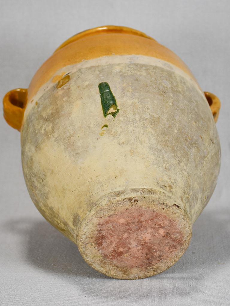 Large antique French confit pot with yellow-orange glaze 12¼"