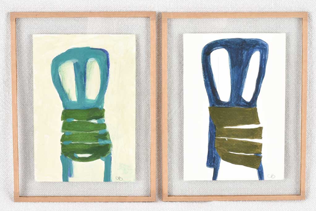 2 miniature paintings of slatted chairs - Caroline Beauzon 5½" x 7"
