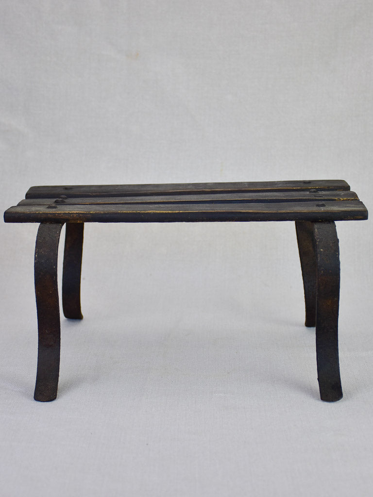 Antique French footstool - iron and wood