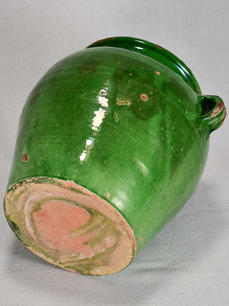Antique French confit pot with green glaze 10¾"