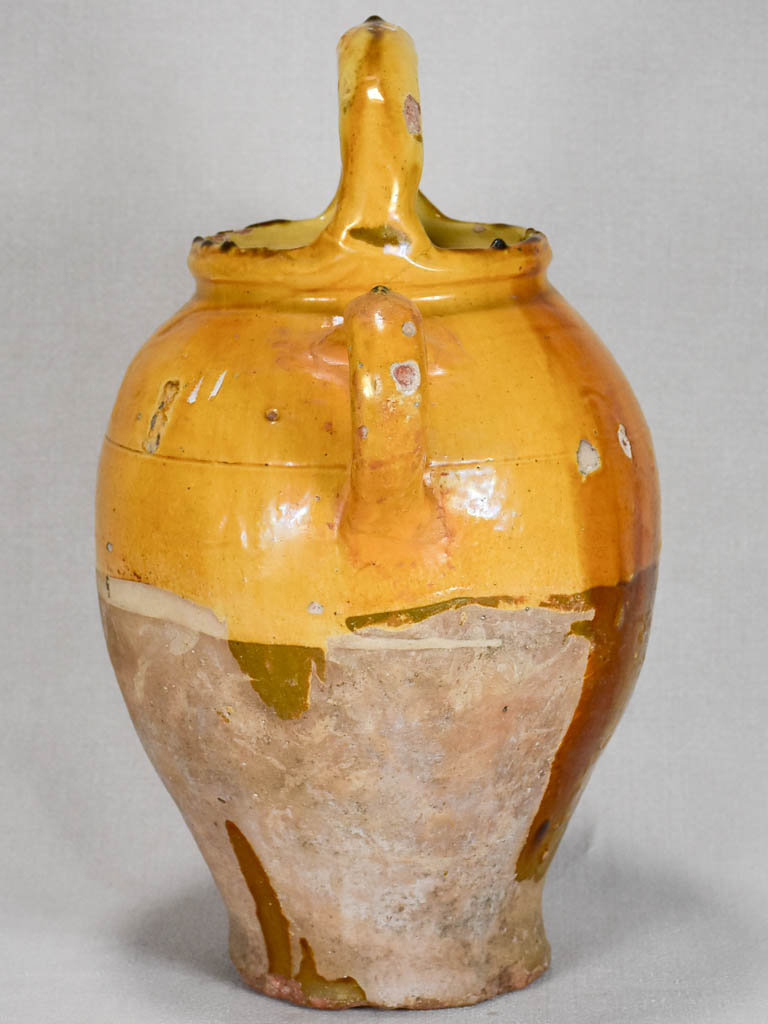 Large French water jug gargoulette with yellow-orange glaze 17¾"