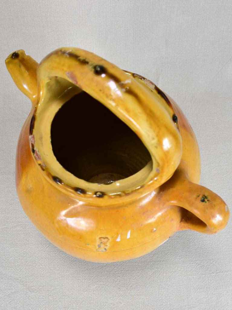 Large French water jug gargoulette with yellow-orange glaze 17¾"