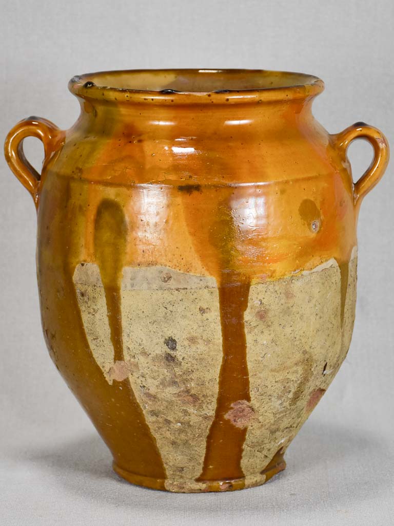 Antique French confit pot with yellow / ochre glaze 11"