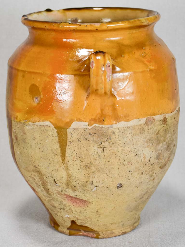 Antique French confit pot with yellow / ochre glaze 11"