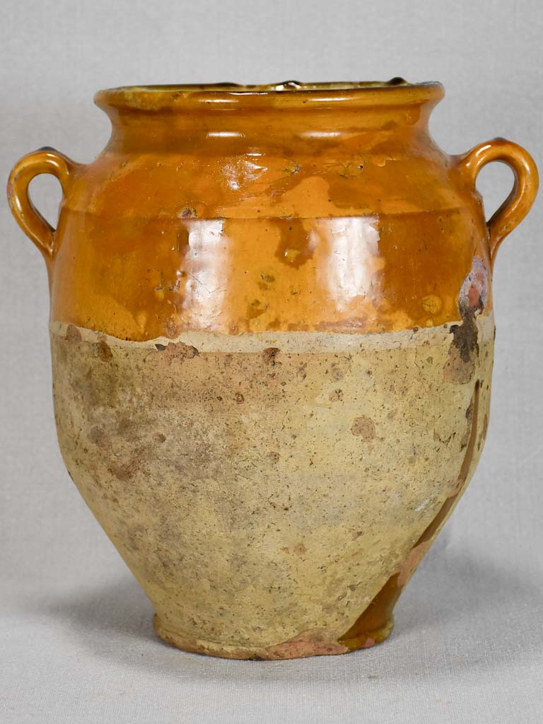 Antique French confit pot with yellow / ochre glaze 11"