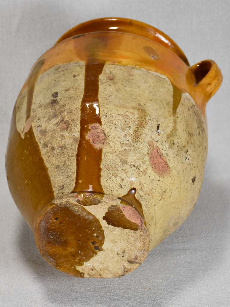 Antique French confit pot with yellow / ochre glaze 11"